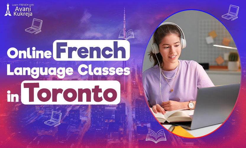 Young student learning online French through virtual classes in Toronto while studying with headphones and a laptop