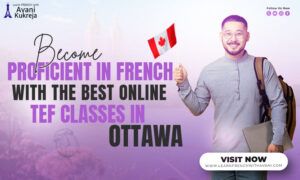 Student holding a Canadian flag promoting the best online TEF classes in Ottawa.