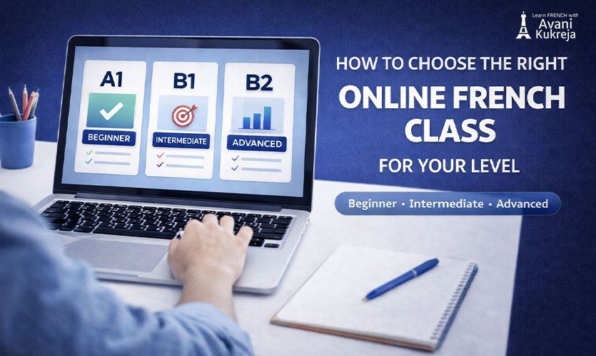 Choosing the right online French class for your level with A1 beginner, B1 intermediate, and B2 advanced options