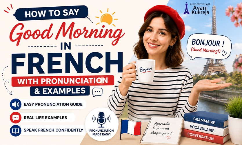 How to say good morning in French with pronunciation, Bonjour meaning, examples, and beginner French greetings