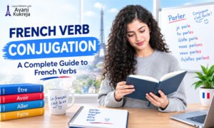 French learner studying verb forms with être, avoir, aller and faire