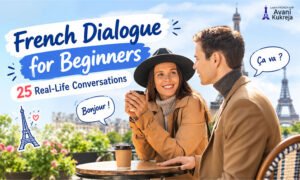 French dialogues for beginners featuring two people practicing simple everyday conversations in French